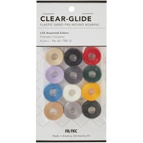 حزمة بكرة Clear-Glide - طراز L - عبوة من 12 خيوط بألوان متنوعة - مثالية لآلات الخياطة والتطريز