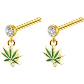 Marijuana Leaf Nose Ring Nose Stud Cannabis Weed Nose Hoop Screw Piercing Jewelry, 2Pcs