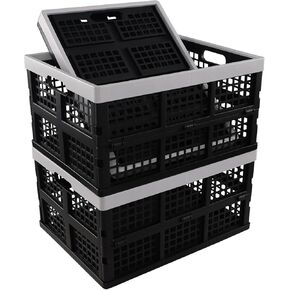 Esdiplot 3 Pack 34 Quart Large Plastic Collapsible Storage Crate, Plastic Folding Containers Bin Stackable Basket