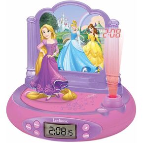LEXiBOOK Disney Princess Rapunzel Projector Radio Clock, Built-in Night Light, time Projection onto The Ceiling, Sound Effects, Battery-Powered, Pink/Purple, RP515DP