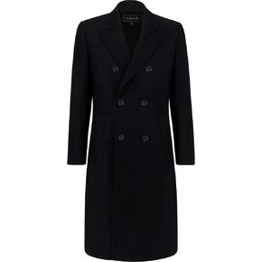 Mens Black Overcoat Wool & Cashmere Double Breasted Long Coat Winter Jacket