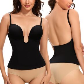 Slimers Backless Plunge Push Up Bra: Low Back Bras for Deep V Neck - Women Low Cut Shapewear Tops for Women