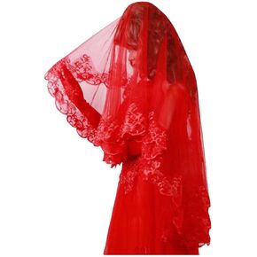 ZEALMAX Classic Red Bridal Wedding Veil, Bridal Headcloth Simple Wedding Lace Accessories Headpiece for Women