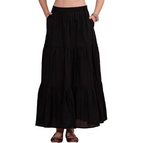 Women's Elastic High Waist A Line Ruffle Solid Long Maxi Skirt for Women