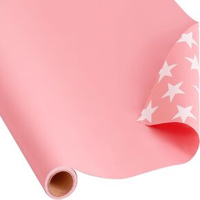 U'COVER Pink Gift Wrapping Paper Roll for Girls Women Birthday Baby Shower Wedding Christmas Valentines Day Anniversary Graduation Holiday Gift Wrap Rolls Star Pattern Medium Roll (PINK)