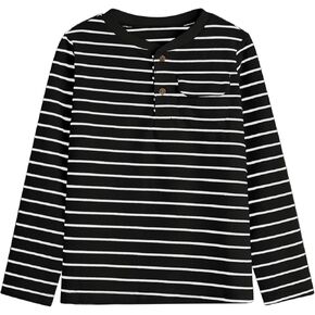 Haloumoning Boys Striped Long Sleeve Shirts Kids Casual Lightweight Henley Shirt Tops Tees with One Pocket 5-14 Years