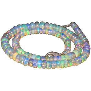 Ethiopian Opal Gemstone Beaded Necklace 41 Ct AAA Quality Natural Ethiopian Opal Beads Electric Fire 17 Inches Length Opal Beads Necklace, White