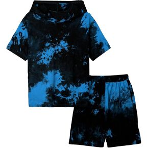 SweatyRocks Boy's 2 Piece Outfits Tie Dye Short Sleeve Hooded Top and High Waisted Shorts Summer Clothes Sets