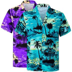 Cromoncent 2 Pack Boys Hawaiian Shirt Short Sleeve Button Down Summer Beach Casual Aloha Shirts for Kids 2Pcs