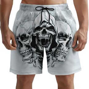 Men's Swim Trunks with Horror Print Quick Dry Swimsuits Beach Shorts with Pockets Summer Gifts