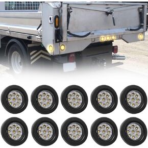 10 PCS 2" Amber Round Sealed Trailer Clearance Marker Light, 9 LED Side Marker Light Cab Panel Light with Clear Lens, 12V