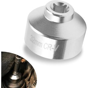 1 PC Car Filter Wrench, 32mm CR-V Steel Cap Type Thin Square Head Hexagonal Oil Grate Socket Wrench, Car Repair Replacement Parts, Compatible with Volkswagen, Audi and BMW (Silver)