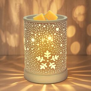 2-in-1 Electric Wax Melter and Fragrance Warmer, with Timer & 2 Bulbs Metal Wax Melt Warmer for Scented Candle Wax Burner. Snowflake Star Pattern for Christmas. Bedroom Aromatherapy Decor