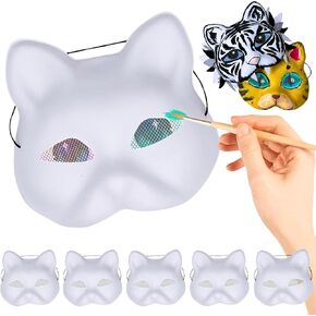 5PCS Therian Cat Mask- Eye Mesh Pre Installed, Plastic Animal Mask Base to Painted DIY for Furry Masquerade Cosplay Props Costume Party