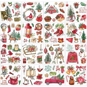 Harloon 16 Sheets Christmas Rub on Transfers for Crafts and Furniture Vintage Floral Gifts Rub on Transfers Stickers Red Xmas Rub on Decals for Wood DIY Paper Home Decor 5.5 x 5.5 Inch