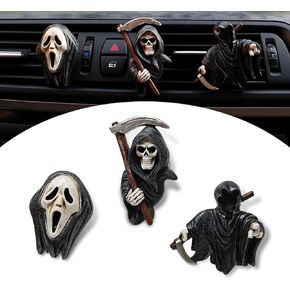 3-Pack Car Fragrance Diffuser, 1.38, 2.17 Inches Length Halloween Christmas Horror Ornaments, Grim Reaper Funny Car Dashboard Decorations, Universal for Most Cars (Black)