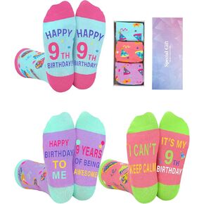 3 Pairs 9 Old Year Birthday Socks Gifts 9 Years Old Girl Colorful Socks with Box Presents Funny 9 Years Old Girl Gifts Ideas