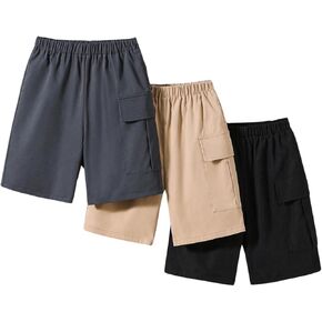 SweatyRocks Boy's 3 Pack Cargo Shorts Straight Leg Elastic High Waisted Shorts