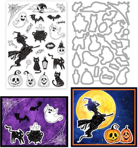 ORIGACH Autumn Harvest Clear Stamps and Dies Set, Autumn Pumpkin Scarecrows Truck Silicone Stamps and Metal Die Cut for Card Making Thanksgiving Scrapbooking Journal Crafting in Saudi Arabia
