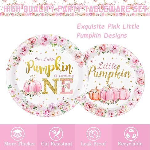 زينة عيد الميلاد الأول من Little Pumpkin - مجموعة ديكورات اليقطين الصغيرة الخاصة بنا تتحول إلى مجموعة واحدة تتضمن أطباق ومناديل وأكواب وشوك ومفرش طاولة ولافتة لديكورات عيد ميلاد اليقطين الخريفي، تكفي 24 شخصًا in Kuwait