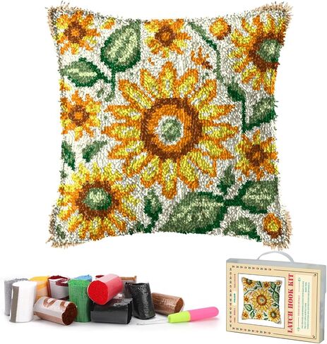 RadiantDecor Latch Hook Kits for Adults- DIY Latch Hook Pillow Kits for Adults Beginners Pillow Cover with Color Pattern Printed Sunflower (43X43CM/16.93X16.93IN) in Saudi Arabia