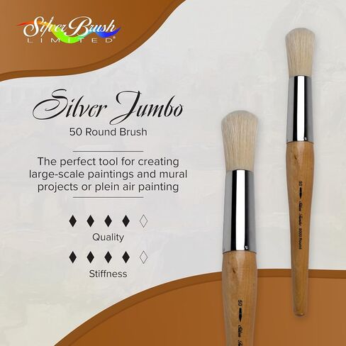 Silver Brush Limited 800050 Silver Jumbo Round Brush, Large Murals, Easel Painters and Furniture, Size 50, Mid Length Handle in Saudi Arabia