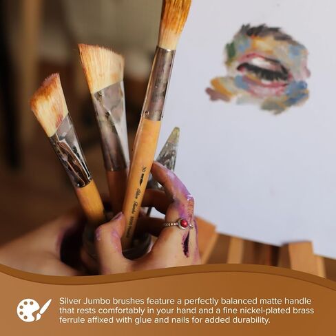 Silver Brush Limited 800050 Silver Jumbo Round Brush, Large Murals, Easel Painters and Furniture, Size 50, Mid Length Handle in Saudi Arabia