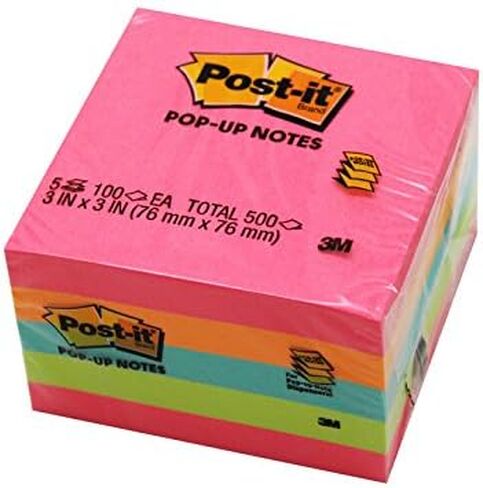 Post-it Pop-up Notes, 3" x 3", Assorted, 100 Sheets Per Pad, 5 Pads in Saudi Arabia