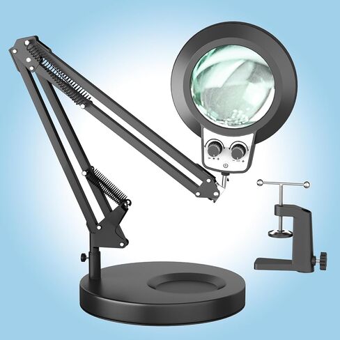 10X Magnifying Glass with Light Hands Free, 2024 New Upgrade Infinite Color and Brightness Magnifying Desk Lamp & Clamp, 2-in-1 LED Lighted Magnifier Stand for Craft Reading Hobby Close Work in Saudi Arabia