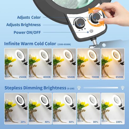 10X Magnifying Glass with Light Hands Free, 2024 New Upgrade Infinite Color and Brightness Magnifying Desk Lamp & Clamp, 2-in-1 LED Lighted Magnifier Stand for Craft Reading Hobby Close Work in Saudi Arabia