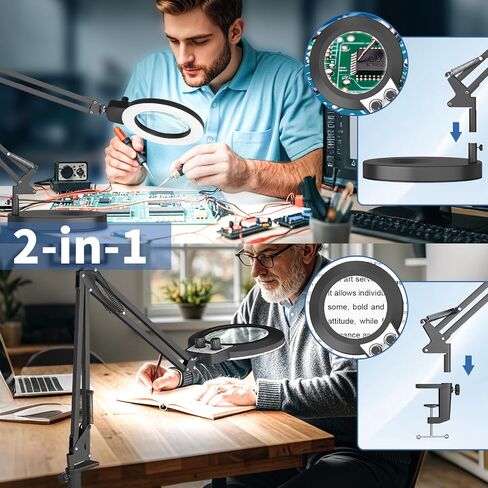 10X Magnifying Glass with Light Hands Free, 2024 New Upgrade Infinite Color and Brightness Magnifying Desk Lamp & Clamp, 2-in-1 LED Lighted Magnifier Stand for Craft Reading Hobby Close Work in Saudi Arabia