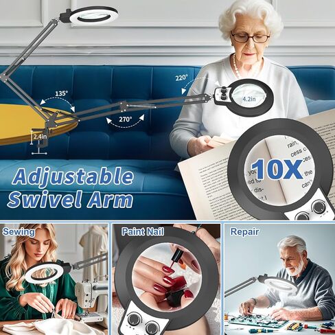 10X Magnifying Glass with Light Hands Free, 2024 New Upgrade Infinite Color and Brightness Magnifying Desk Lamp & Clamp, 2-in-1 LED Lighted Magnifier Stand for Craft Reading Hobby Close Work in Saudi Arabia