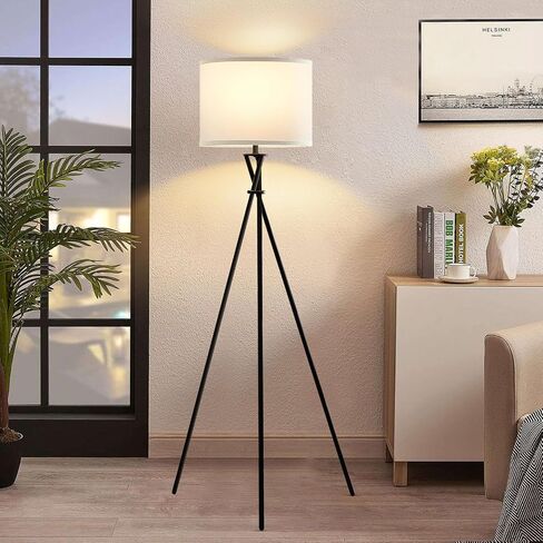 Tripod Floor Lamp, 61" Tall Floor Lamps, Standing Lamp with Rotary Switch, Modern Floor Lamp Simple Design with White Shade, Black Floor Lamps for Living Room, Bedroom, Office, Without Bulb in Saudi Arabia