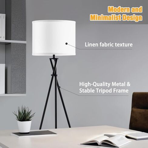 Tripod Floor Lamp, 61" Tall Floor Lamps, Standing Lamp with Rotary Switch, Modern Floor Lamp Simple Design with White Shade, Black Floor Lamps for Living Room, Bedroom, Office, Without Bulb in Saudi Arabia