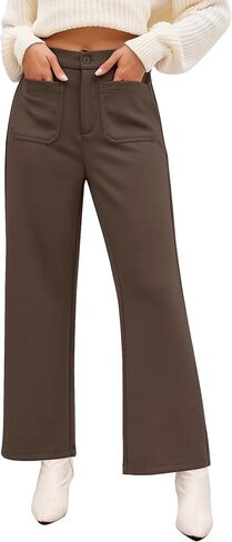 GRAPENT Wide Leg Pants Woman High Waisted Business Casual Elastic Waist Cropped Trouser Pockets Stretch Fall Knit Pants in Saudi Arabia