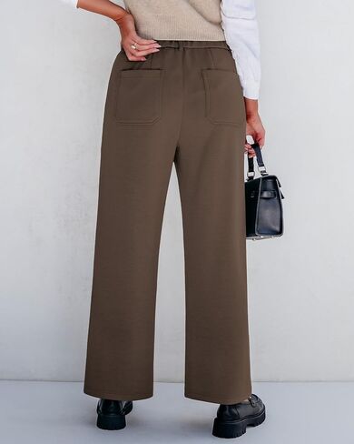 GRAPENT Wide Leg Pants Woman High Waisted Business Casual Elastic Waist Cropped Trouser Pockets Stretch Fall Knit Pants in Saudi Arabia