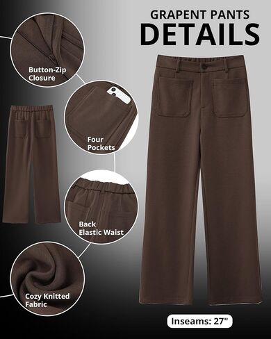 GRAPENT Wide Leg Pants Woman High Waisted Business Casual Elastic Waist Cropped Trouser Pockets Stretch Fall Knit Pants in Saudi Arabia