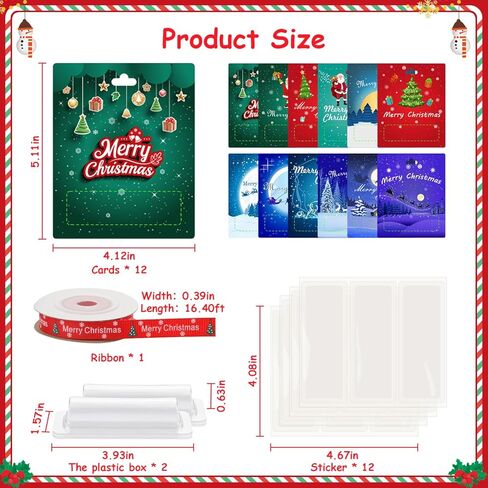 Mviioe 12 قطعة من حوامل أموال عيد الميلاد للنقود وبطاقات عيد الميلاد المضحكة والحلي مع غطاء لزينة عيد الميلاد هدية نقدية لشجرة عيد الميلاد ملحقات معلقة in Kuwait