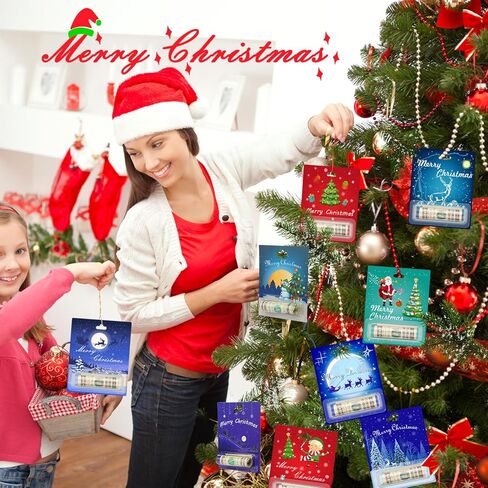 Mviioe 12 قطعة من حوامل أموال عيد الميلاد للنقود وبطاقات عيد الميلاد المضحكة والحلي مع غطاء لزينة عيد الميلاد هدية نقدية لشجرة عيد الميلاد ملحقات معلقة in Kuwait