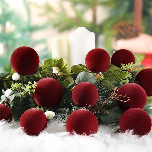 18 Pcs Christmas Velvet Christmas Balls Bulk Flocked Xmas Tree Ball Ornaments Plastic Velvet Christmas Ornaments Xmas Tree Hanging Decoration 2.36 Inch, 2.76 Inch, 3.15 Inch(Wine Red) in Saudi Arabia