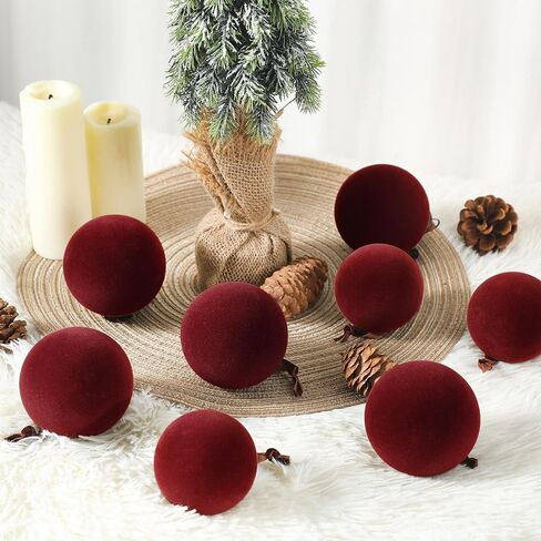 18 Pcs Christmas Velvet Christmas Balls Bulk Flocked Xmas Tree Ball Ornaments Plastic Velvet Christmas Ornaments Xmas Tree Hanging Decoration 2.36 Inch, 2.76 Inch, 3.15 Inch(Wine Red) in Saudi Arabia