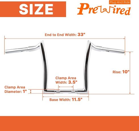 1-1/4 inches Fat 10 inches Chrome Rise Aggressive Ape Handlebar compatible with 1996-2013 Harley Road Glide 1995-up Road King Sportster XL Dyna Softail in Saudi Arabia
