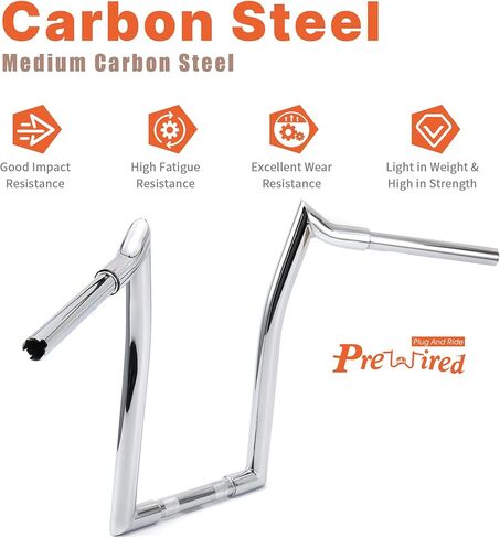 مقود 1-1/4 بوصة سمين 10 بوصة من الكروم Rise Aggressive Ape متوافق مع 1996-2013 Harley Road Glide 1995-up Road King Sportster XL Dyna Softail in Kuwait