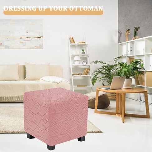 Ottoman Cover Square Stretch Soft Folding Storage Ottoman Cover Slipcovers Square Footrest Stool Slipcovers with Elastic Bottom S Pink in Saudi Arabia