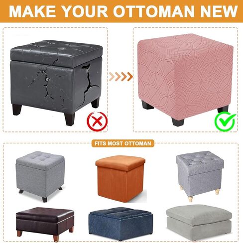 Ottoman Cover Square Stretch Soft Folding Storage Ottoman Cover Slipcovers Square Footrest Stool Slipcovers with Elastic Bottom S Pink in Saudi Arabia