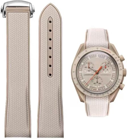 Bands for Moonswatch Watch,Curved End Rubber Watch Strap Deployment Buckle Compatible with Omega X Swatch Moonswatch Speedmaster Watch Replacement Band for Men Women in Saudi Arabia