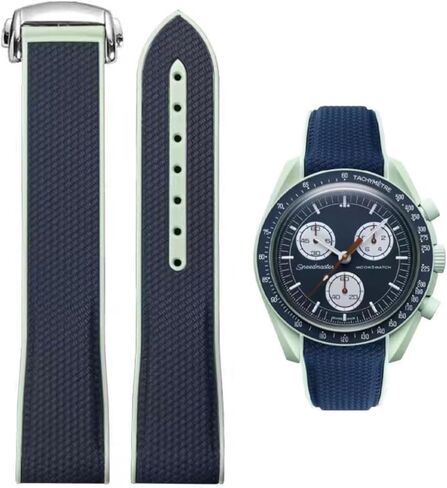 Bands for Moonswatch Watch,Curved End Rubber Watch Strap Deployment Buckle Compatible with Omega X Swatch Moonswatch Speedmaster Watch Replacement Band for Men Women in Saudi Arabia