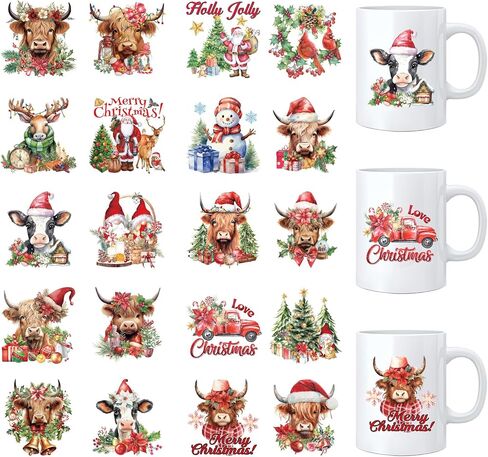 Christmas UV DTF Cup Wraps - 20 Sheets Winter Uvdtf Tumbler Wrap for 16 oz Glass Mugs Cups, Joy to The World Elk Snowflake Transfer Stickers for DIY Water Bottle Laptop Decorative Decal in Saudi Arabia