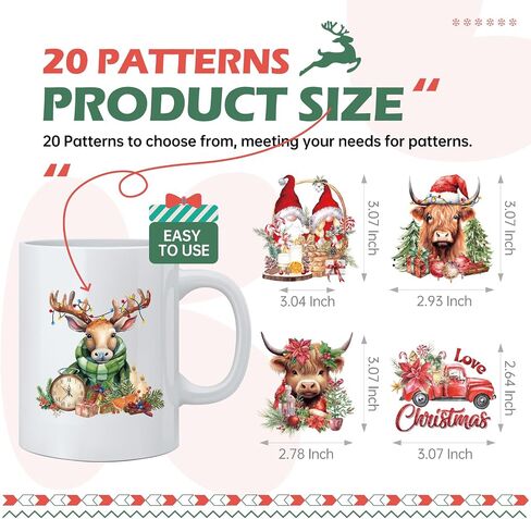 Christmas UV DTF Cup Wraps - 20 Sheets Winter Uvdtf Tumbler Wrap for 16 oz Glass Mugs Cups, Joy to The World Elk Snowflake Transfer Stickers for DIY Water Bottle Laptop Decorative Decal in Saudi Arabia