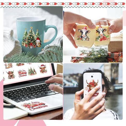 Christmas UV DTF Cup Wraps - 20 Sheets Winter Uvdtf Tumbler Wrap for 16 oz Glass Mugs Cups, Joy to The World Elk Snowflake Transfer Stickers for DIY Water Bottle Laptop Decorative Decal in Saudi Arabia